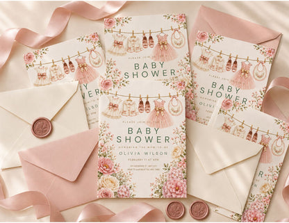 Chic Baby Clothes Invitation Template | Editable in Canva | 5" x 7" Digital Download