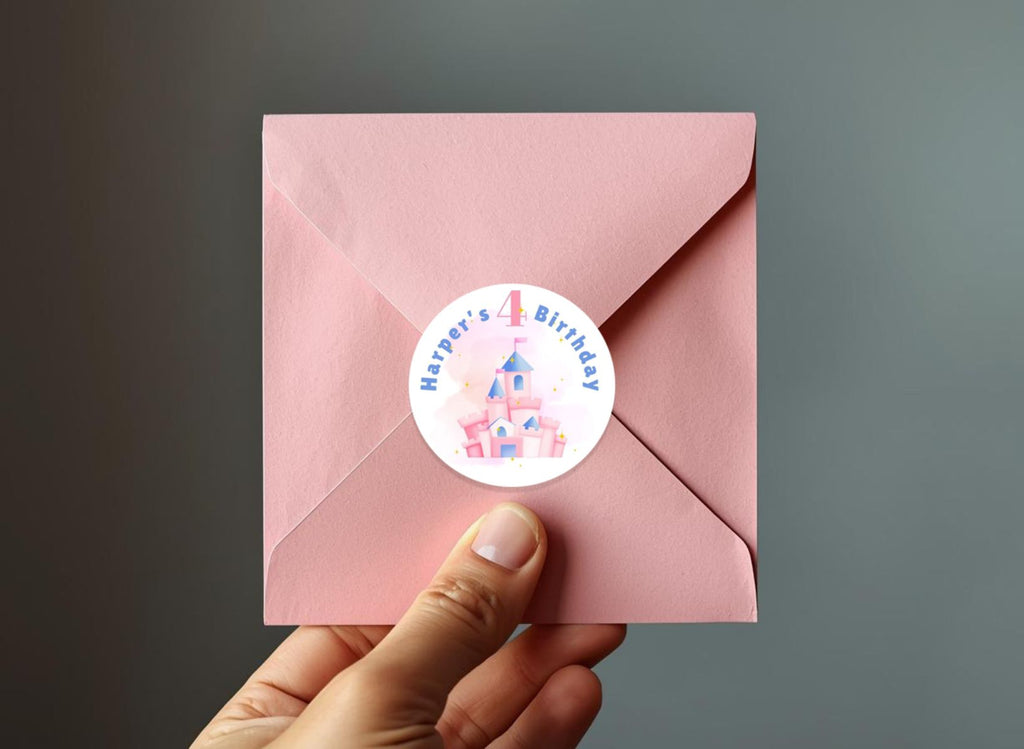 Birthday Label Template | Personalized Stickers | Pink Castle | Editable Favor Labels