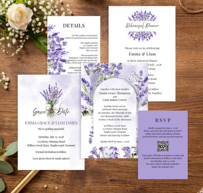 Editable Wedding Invitation | Rustic Invite Template | Purple & White | Digital Download