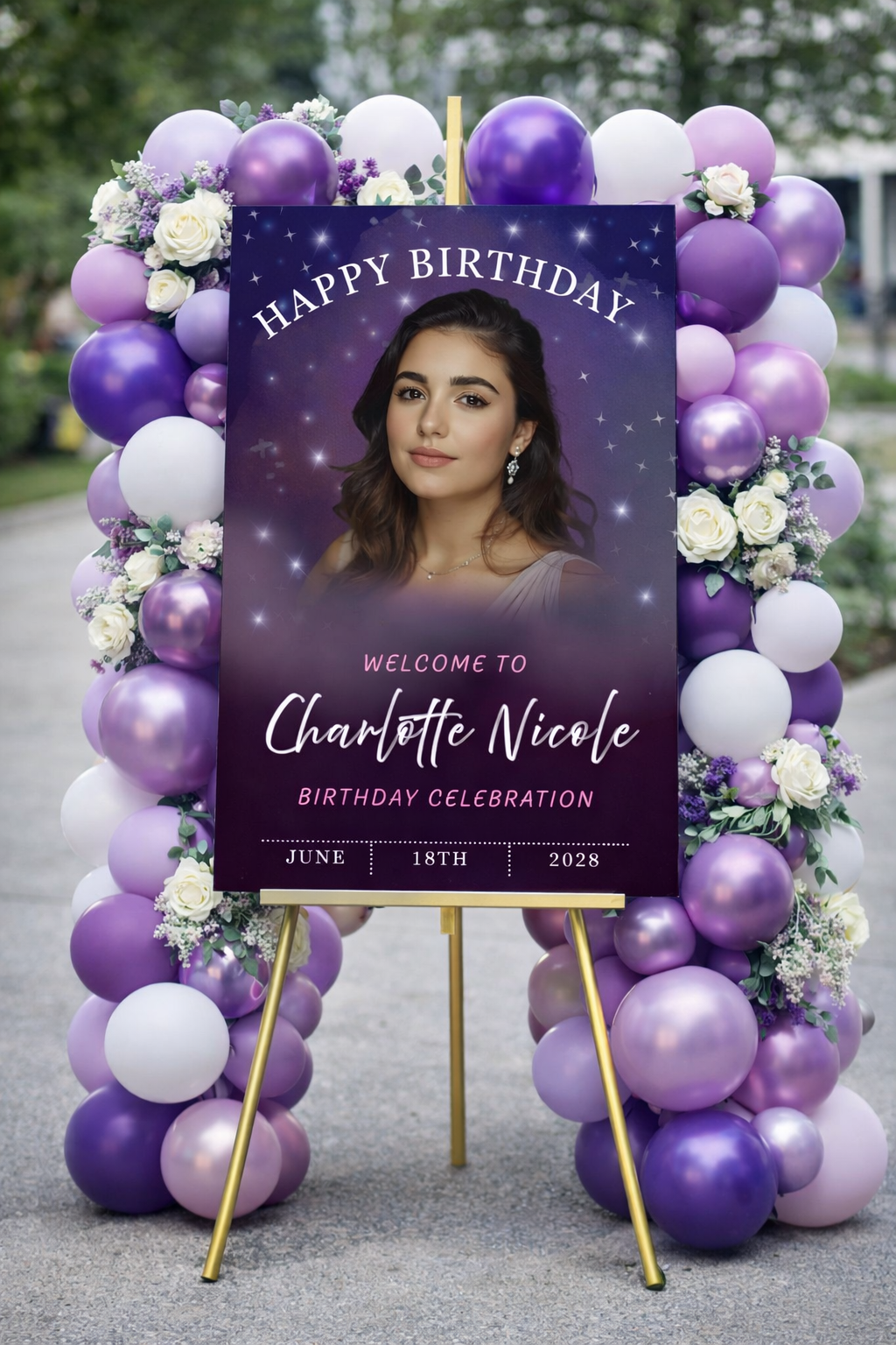 Purple Birthday Poster Sign Floral | Instant Download