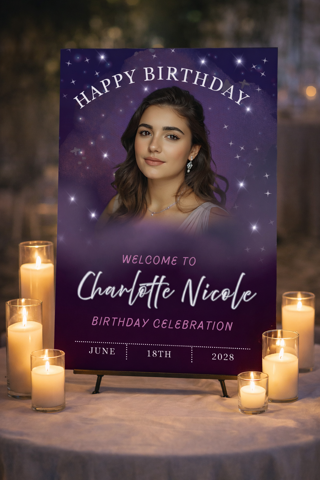 Purple Birthday Poster Sign Floral | Instant Download