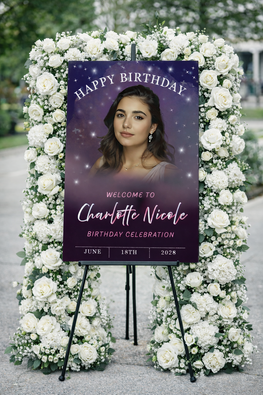 Purple Birthday Poster Sign Floral | Instant Download