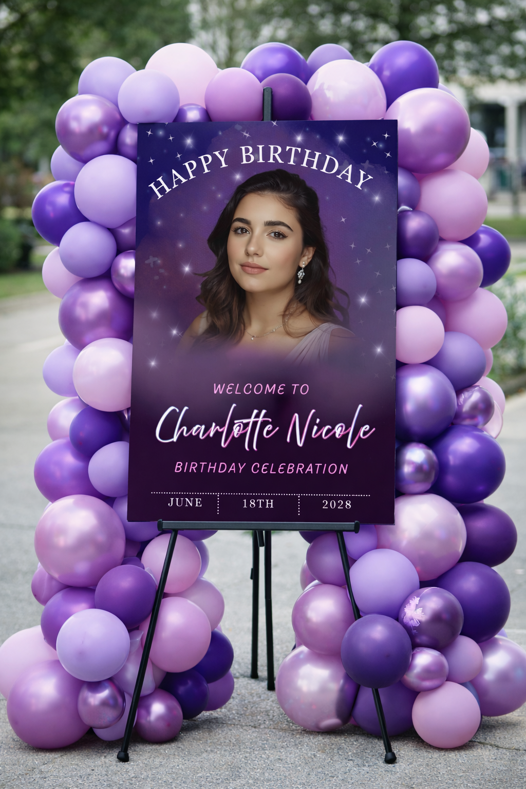Purple Birthday Poster Sign Floral | Instant Download