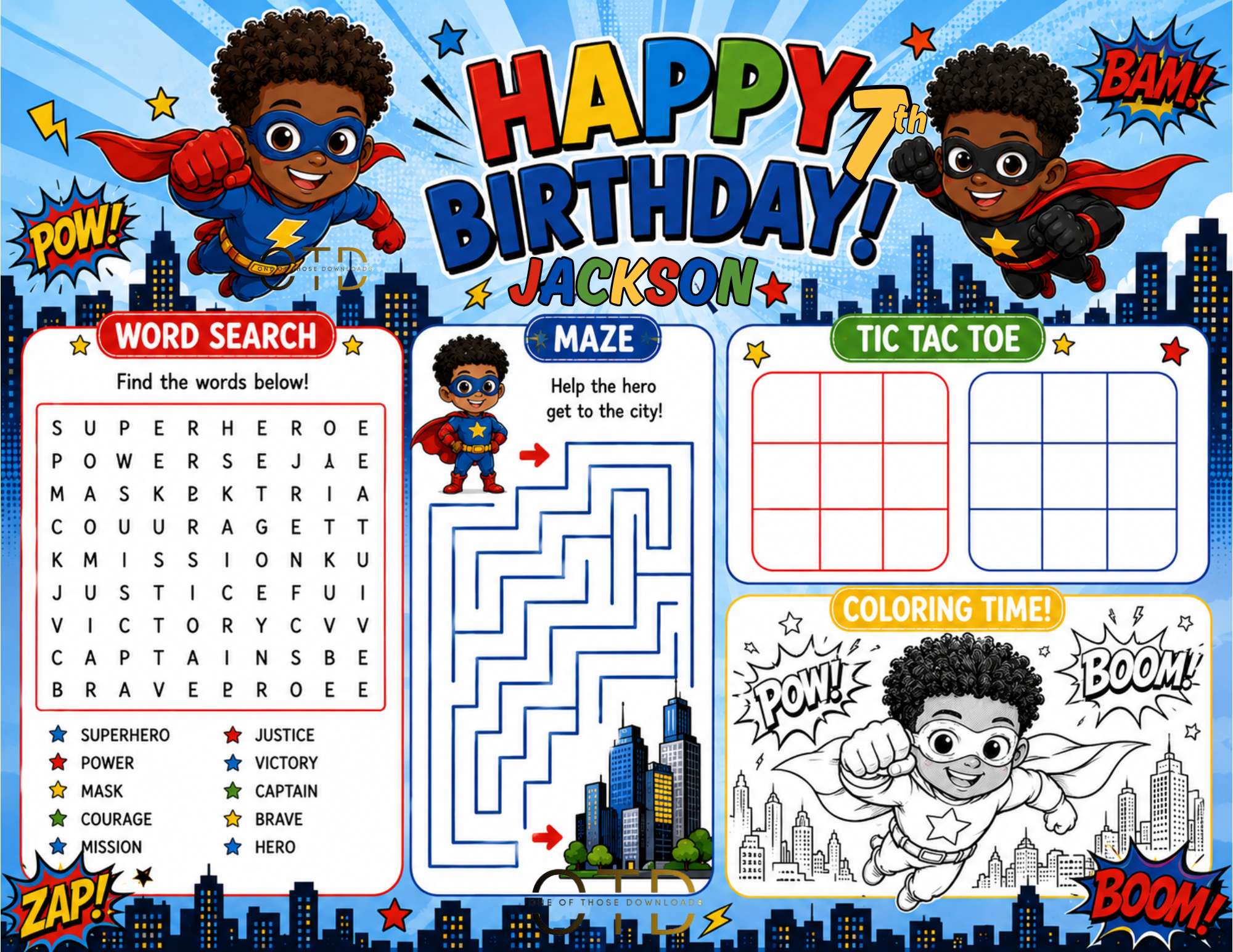 Superhero Birthday Activity Sheet Template | Editable in Canva | 8.5" x 11" Digital Download