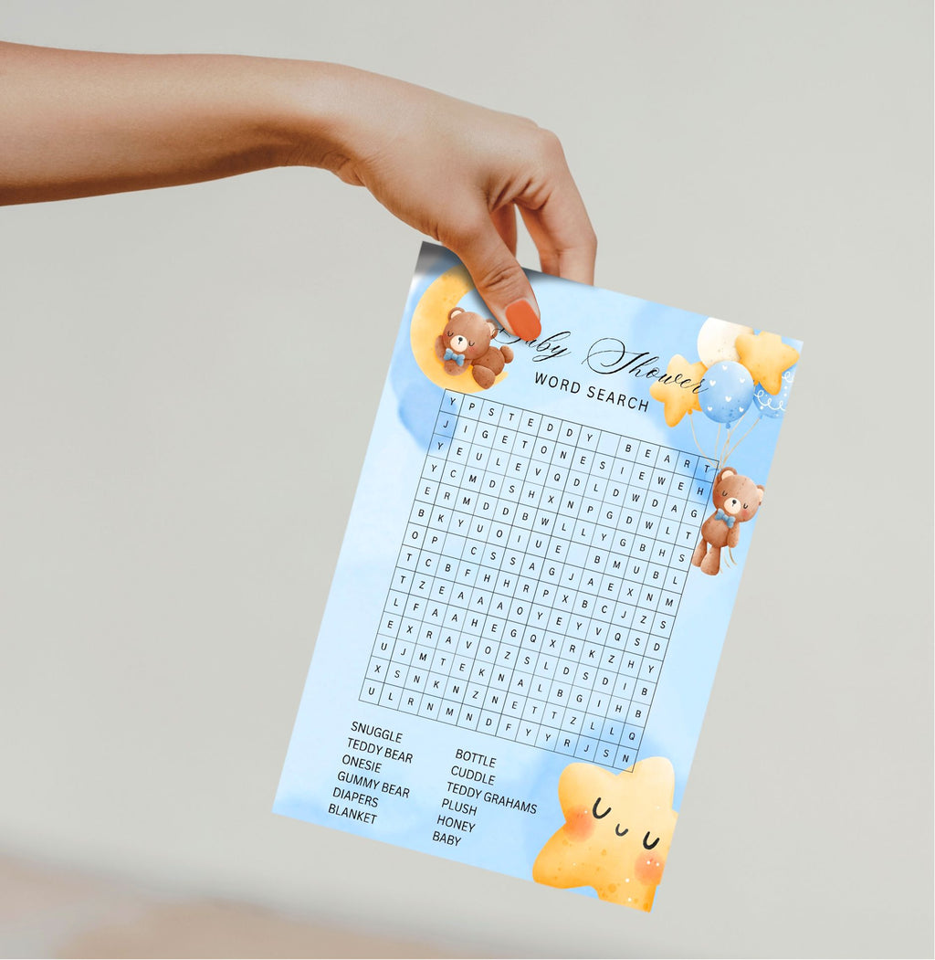 Teddy Bear Word Search | Baby Shower Games | Digital Download