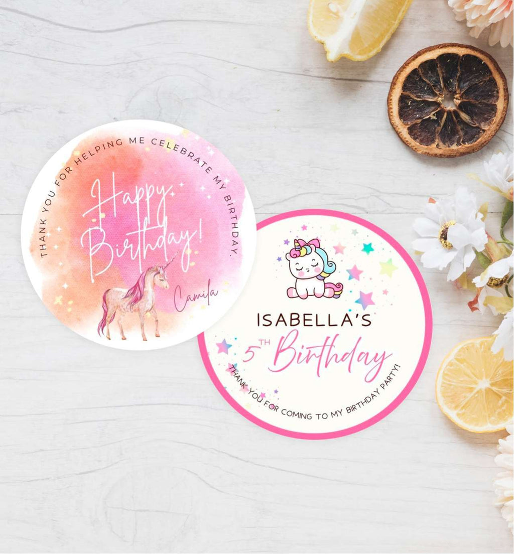 Unicorn Thank You Label, Party Favor Stickers, Name Labels