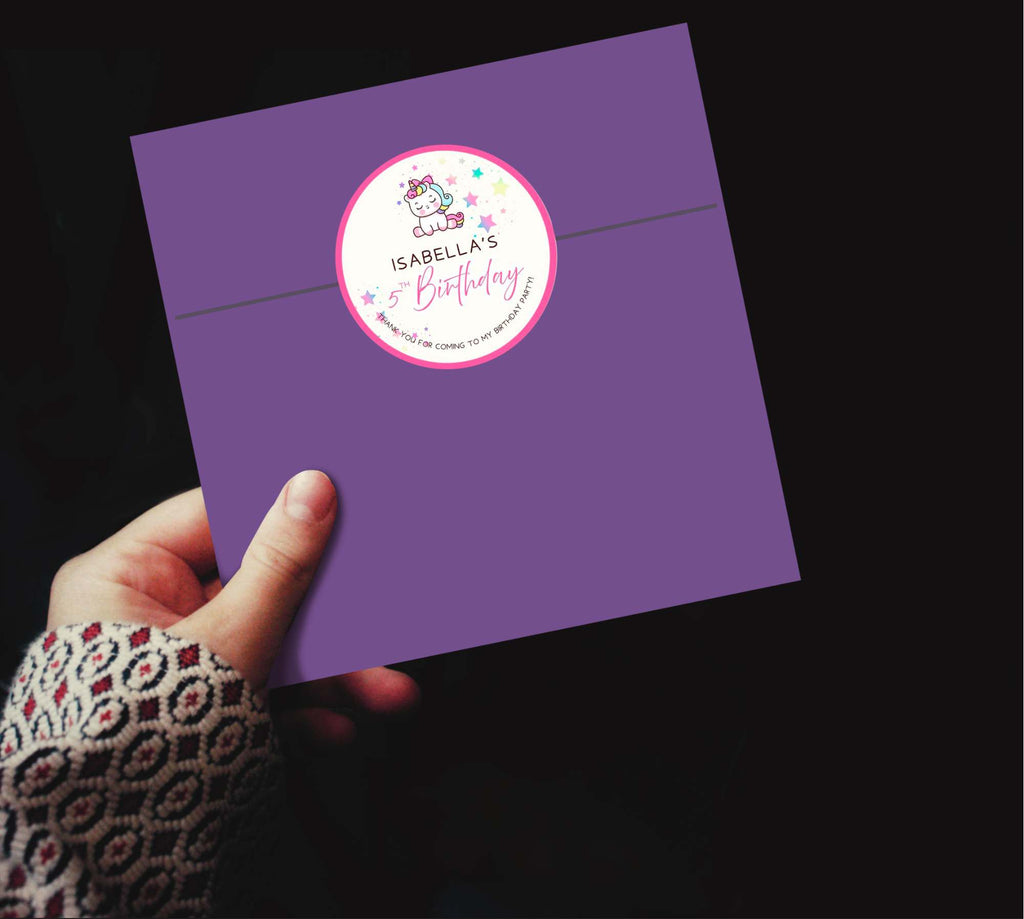 Unicorn Thank You Label, Party Favor Stickers, Name Labels